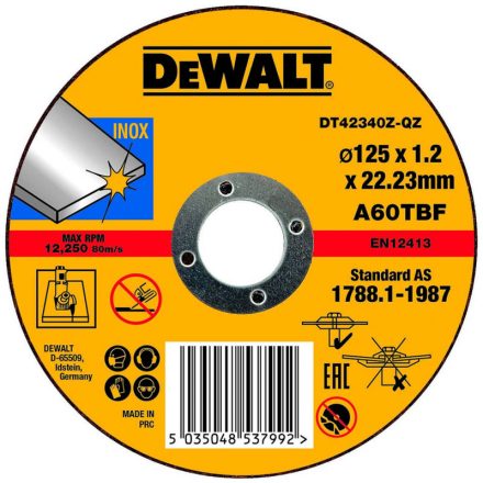 DeWalt vágókorong/inox/egyenes/125x22.23x1.2mm/vékony lemezhez/DT42340Z-QZ